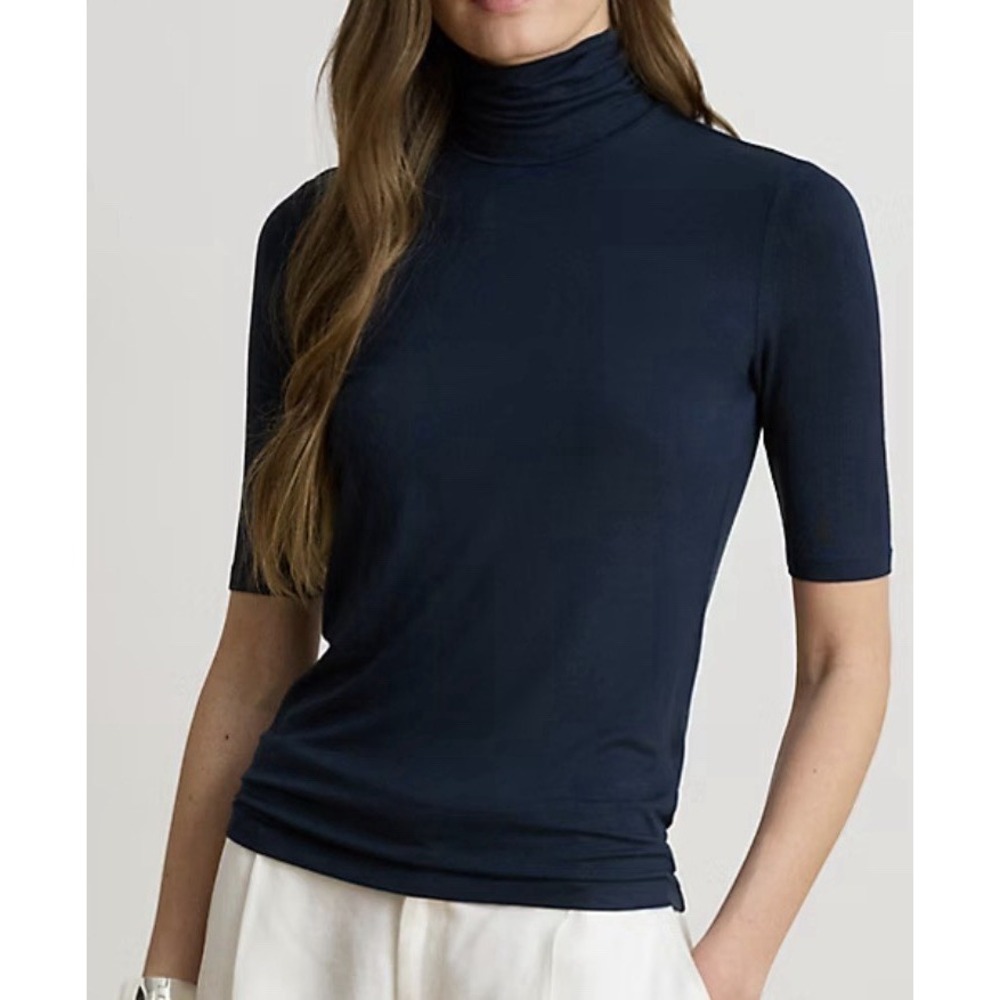 NEW Lauren Ralph Lauren Women's XL Jersey Turtleneck Top Lauren Navy Classic